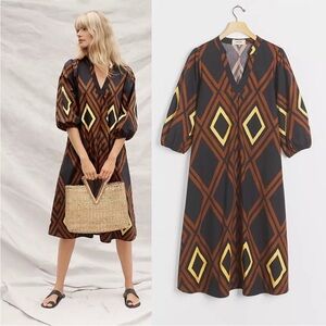 Anthropologie Porridge Mireil Geometric Midi Dress - Size Medium